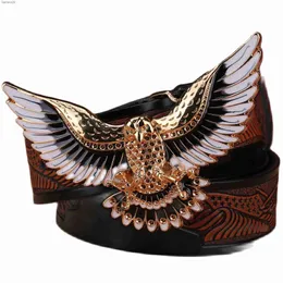 Gold Eagle Mens Belts Luksusowy projekt Designer Pasek Wysokiej jakości Podzielony Pierwotna skórzana pasek Cintos Ceinture bez klamry Punk gładki L230704