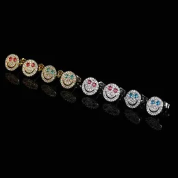 Hip Hop rapper Men Women Stud Earrings Jewelry Gold Silver Full Diamond Shiny Earring zircon smile face crown stud earrings night club Jewelry accessories 1444