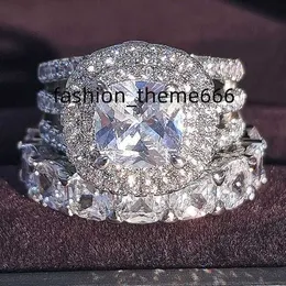 Ringar lyxiga riktiga 925 Band Sterling Silver Rings Oval Princess Cut Wedding Ring Set For Women Engagement Band Eternity Jewelry Zirconia R4975 P0818 10