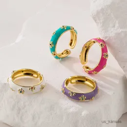 حلقات الفرقة Newbuy العصرية ألوان expoxy زهرة السحر خاتم إصبع للنساء فتاة الذهب الذهب النحاس المجوهرات R230715