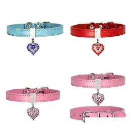 Dog Collars Leashes Pet Collar With Diamond Heart Bell Fashion Pu Leather Cat Small Neck Adjustable Strap 39 P2 Drop Delivery Home Dh8L3