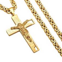 Hänge halsband religiösa män rostfritt stål Jesus Crucifix Cross Pendant Halsband Tunga byzantinska kedja halsband Julsmycken gåvor 230714