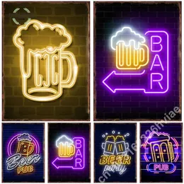 Dekorativa föremål Figurer Neon Beer Bar Metal Tin Sign Poster For Pub Happy Hours Drinking Painting Pictures Art Wall Decor Esthetic Decoration 230714