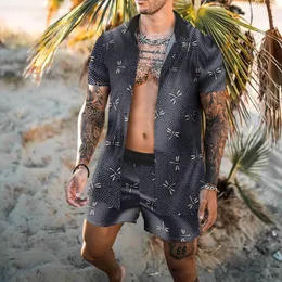 Agasalhos masculinos Camisa de verão Manga curta abotoada Cardigã Colocação Calça de praia com cordão solto Tipo de prancha Impressão 3D Vigor jovem Estilo 230715