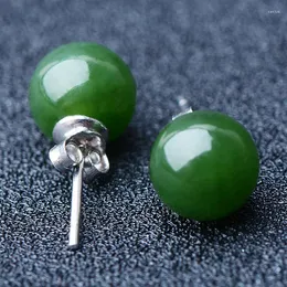 Studörhängen 6/8mm Natural Green Jade Women Gemstones Ear Studs Wedding Party Earring Fine Birthday Present Fashion Jewelry
