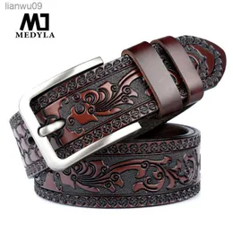 MEDYLA ceintures pour hommes haute qualité vache en cuir véritable gaufrage ceinture mâle mode classique Vintage boucle ardillon sangle pour L230704