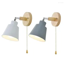 Lampada da parete 2x Applique da comodino in legno per corridoio con interruttore a cerniera ruotabile liberamente (grigio bianco)