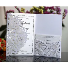 بطاقات المعايدة 50pcs الأزرق الأبيض الأنيق الجوفاء ليزر Cut Cut Card Card Card Card Carding Business with RSVP Card Party Supplies 230714