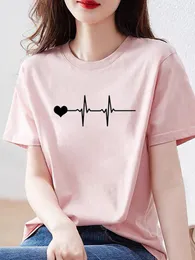 Camisetas femininas T-shirt estampada manga curta moda verão amor coração tendência roupas fofas com decote em bico roupas femininas camiseta gráfica