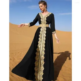 Ethnic Clothing 2023 Arab Turkey Muslim Abayas Dresses Dubai Women Elegant Lace Wedding Evening Party Dress Belted Jalabiya Morocco Caftan