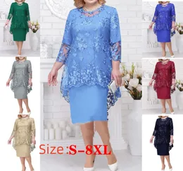 Casual Dresses 2023 Kvinnors sommar i Plus Size Party Dress for Wedding Gäst Luxury Elegant Lace Floral Prom Bodycon Chubby