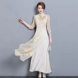 여성을위한 베트남 드레스 ao dai 2021 봄 여름 새로운 꽃 우아한 청험 전통 민속 Qipao 아시아 의류 vestidos281a