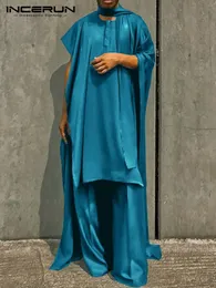 Tute da uomo Set da uomo Musulmano islamico arabo Kaftan Set sciolto solido manica asimmetrica Abiti Pantaloni Due pezzi Completi da uomo INCERUN S-5XL 230714