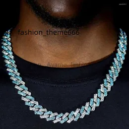 Цепи Цепи Панк Блин Голубой кристаллический пронзительный кубинский цепное ожерелье для мужчин Женщины замаскировали 2 рядового таблица