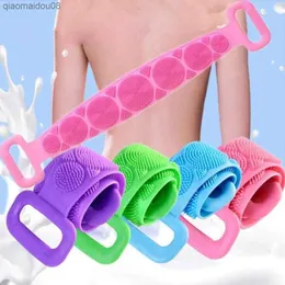 1pc Silicone Back Scrubber Belt For Shower Extra Long Double Sided Exfoliating Body Massager Brush With Handle For Men Women L230704