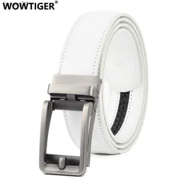 Wowtiger White Cowhide oryginalny skórzany pasek dla mężczyzn Wysokiej jakości męska marka Ratchet Automatyczne luksusowe pasy Cinturones Hombre L230704