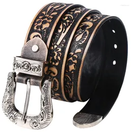 Belts MYMC Punk Genuine Leather Belt Carving Waistband With Rivet Square Buckle Retro Casual Luxury Cool For Men Women Unisex