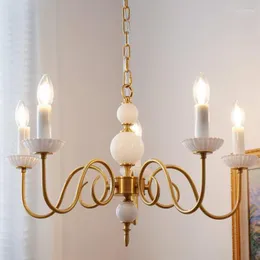 Ljuskronor europeisk stil vintage kopparvitt glas för foajé matsal sovrum belysning fixturer e27 glödlampa droppe