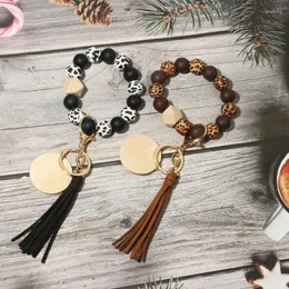 Strand Personality Advanced 2023 Style Leather Tassel Wood Key Chain Women's Keychain Silicone Bead Armband