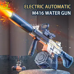 Gun Toys Huiqibao M416 Water Gun Flaming Fire Automatic Electric Pistol Summer Outdoor Shooting Game Fantasy Waters Fights Toys for Kids 230714