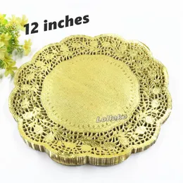 100 pieces pack New arrivals 12 inches gold colored round paper lace doilies cupcake bread placemats home dinner tableware270V