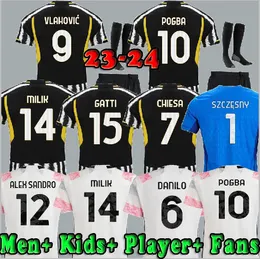 23 24 VLAHOVIC CHIESA MILIK camisas de futebol KEAN LOCATELLI 2023 2024 POGBA homens crianças conjunto BONUCCI camisas de futebol kit DI MARIA uniforme Kostic Rabiot Bremer McKennie