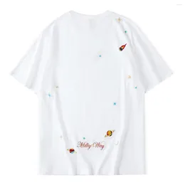 Mäns T-skjortor Lacible "Starry Embroidery" Vit T-shirt 2023 Ankomst Löst tee Summer Casual Simple Tshirt Men Women Harajuku Tops Tees