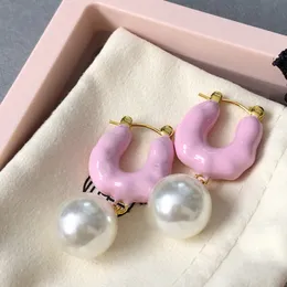 Stud Trendy Famous Brand Designer Emamel Pink White Pearl Earrings Lovely Women Jewelry Gift Japan Korea 230714