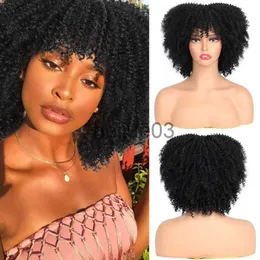 Parrucche sintetiche Capelli corti Parrucca riccia afro crespa con frangia Africana 6 pollici Capelli sintetici naturali senza colla Parrucca bionda mista marrone per donne nere x0715