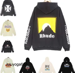 Nieuwe 23ss Designer Rhude Hoodie Heren Rhudes Hoody Hooded Sweatshirt Niche Modemerk Sudadera Herfst Winter Mouw Hals Pullover heren dames Hoodie