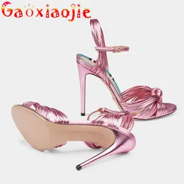 サンダルgaoxiaojieスーパーハイヒール気質女性の靴シックなセクシーなリボン織りプロムドレスサンダル10.5cmファッションパーティーハイヒール230714