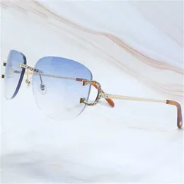 Märke solglasögon rhinestones män Rimless Ploit Big Carters Eyewear Hiphop Shades Summer Wire Glasses Lentes de Sol