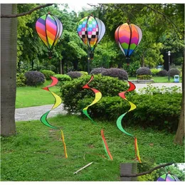 Garden Decorations Rainbow Air Balloon Sequins Color Stripes School Decor Creative Balloons Wind Spinner With Coloured Ribbon 8 5Bj Dhgav