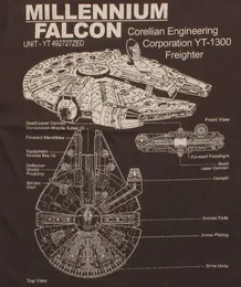 Coletes masculinos Millennium Falcon Schematics Graphic Tshirt. Verão algodão manga curta oneck unissex camiseta novo s3xl