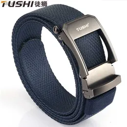 Tushi 2022 Hot Sell Men Belt 120cm34cm Elastic nylon Weave Male Waistband Metal Sports Business L230704のための自動バックルCeinture