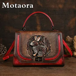 Evening Bags MOTAORA Summer Women's Bag Retro Ethnic Style Rabbit Embossed Red Female Crossbody Bags Handmade Women Leather Handbags 230714