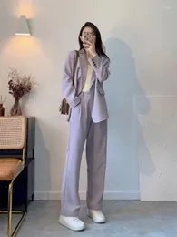 Calças femininas de duas peças Insozkdg moda feminina ternos de negócios manga longa roxo blazer jaquetas pantalon sólido conjunto de 2 peças calças coreanas