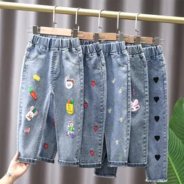 Jeans Girls Cartoon Pants Kids Denim Byxor Casual Clothes For Toddler Baby Girl 2 6 Yrs Spring Summer Trendy Children 230714