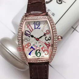 Herrkvinnor Lover's Rose Gold Icedout Watch Color Dreams Dimonds Komplett kalender Quarz Movement Luxue Watches Leather Band 2498