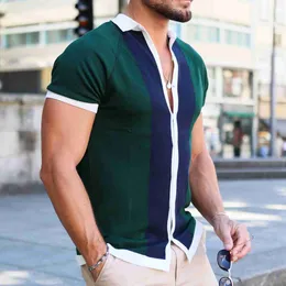 Herren T-Shirts 2023 Sommermode Männer Kurzarm Gestrickte Poloshirts Revers Knöpfe Strickwaren Strickjacke Lässige Vintage Schlanke Männliche Tops T-Shirt L230715