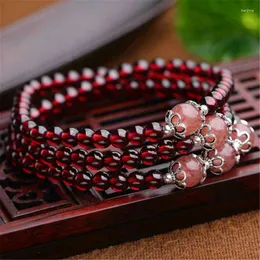 Strand 6mm Natural Wine Red Garnet Strawberry Quartz DIY Three Times Bracelets For Women Femme Crystal Round Bead Bracelet Gift