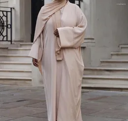 Ropa étnica Ramadán Eid Conjuntos musulmanes de 2 piezas Vestido Hijab Abayas para mujeres Dubai Abaya abierto Turquía Vestidos interiores Kaftan islámico africano
