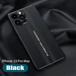 Cover in pelle di design in fibra di carbonio di design di lusso per iPhone 13 Pro Max 12 Mini Custodia protettiva per fotocamera Custodia antiurto per telefono Coque Funda