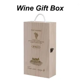 Prezent Drewniany pudełko na wino podwójne butelki Pasek skrzydełka Dekoracja domu Rozmiar 35x20x10 cm standardowe 750 ml butelki rustykalne solid xj2670