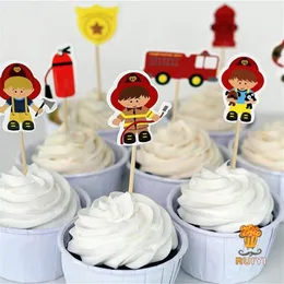 72pcs Fireman Cake Toppers Cupcake Picks 케이스 소방 전투기 어린이 생일 파티 장식 베이비 샤워 사탕 Bar256m