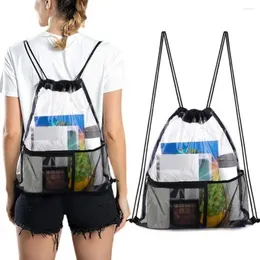 Storage Bags Clear Drawstring Backpack Bag With Front Pocket Transparent Plastic Cinch PVC String For Concert Stadium