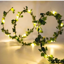 Künstliches Blumengrün, 2 m, 20 LEDs, künstliche Blattgirlande, Pflanzen, Ranke, gefälschtes Laub, handgefertigt für Heimdekoration, Hochzeitsdekoration, DIY-Kranz, Seidenblume 230714