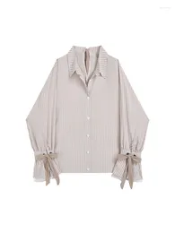 Camicette da donna Camicia in chiffon con design a righe classico retrò stile francese 2023 Moda cravatta con fiocco Eleganza vintage femminile Accogliente chic