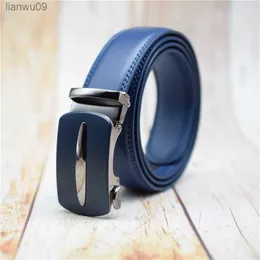 Kuh Leder Gürtel Mit Legierung Automatische Schnalle Mode Männer Gürtel Blau Männliche Taille Gürtel 2022 Plus Größe Gürtel 90130CM designer Strap L230704