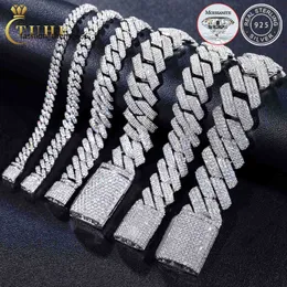 أساور سحر 8mm-25mm ممر اختبار الماس 925 Sterling Silver Full VVS Moissanite Iced Out Cuban Link Anklet Bangle Bangelet for Men Women